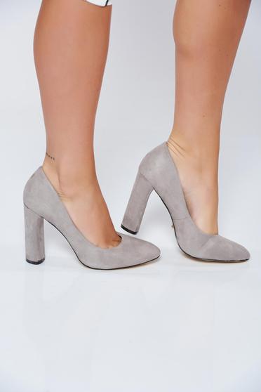 Pantofi gri office din piele ecologica cu toc inalt