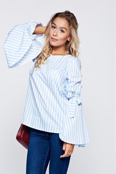 Bluza dama LaDonna albastra-deschis cu dungi din bumbac cu croi larg cu maneci clopot