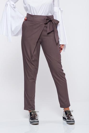 Pantaloni PrettyGirl gri inchis office din stofa cu talie medie