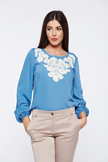 Bluza dama LaDonna albastra office brodata cu croi larg