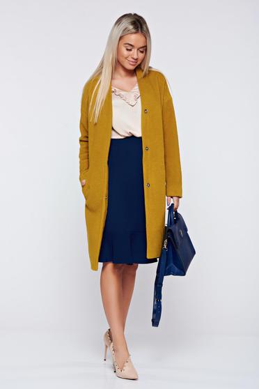 Palton Top Secret galben casual cu maneca lunga cu croi larg
