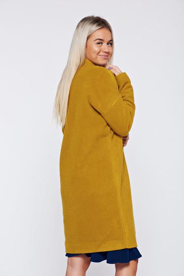 Palton Top Secret galben casual cu maneca lunga cu croi larg
