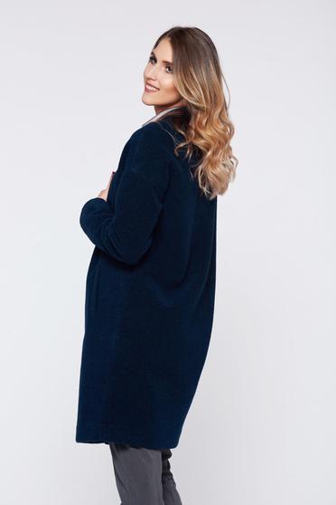 Palton Top Secret albastru-inchis casual cu maneca lunga si croi larg