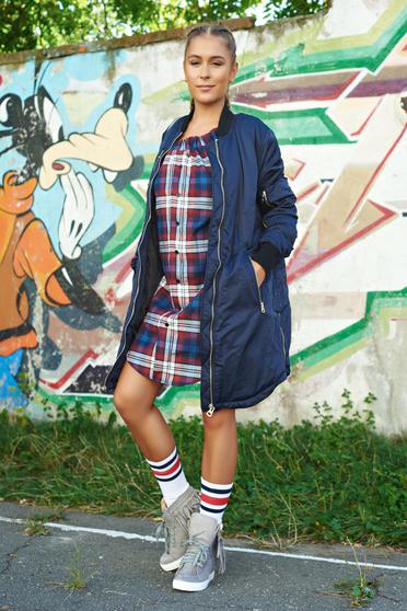 poze cu Rochie albastru-inchis casual din bumbac cu umeri goi