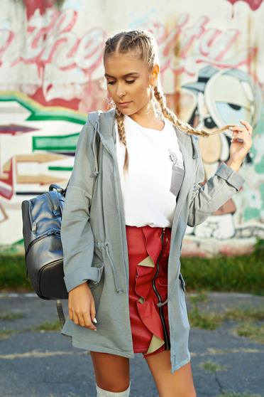 Cardigan gri casual din bumbac cu buzunare