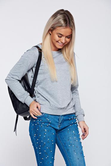 Bluza dama Top Secret gri casual din bumbac cu croi larg