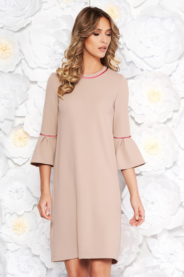 Rochie StarShinerS crem office cu croi larg din material usor elastic cu maneci clopot