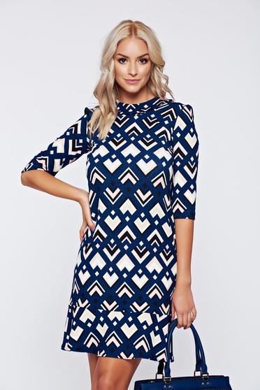 Rochie StarShinerS albastru-inchis office cu maneca 3/4 cu print