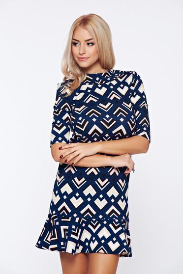 Rochie StarShinerS albastru-inchis office cu maneca 3/4 cu print