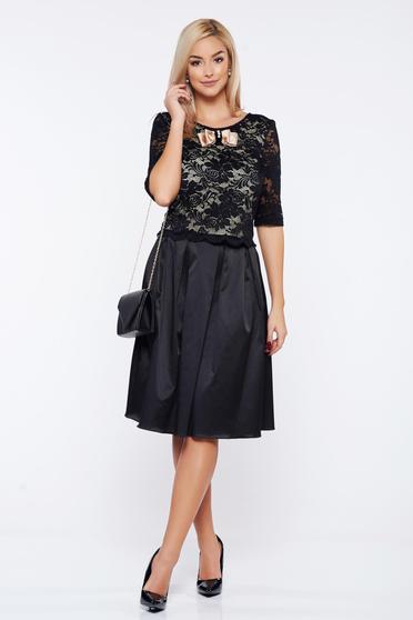 Set StarShinerS negru elegant din material dantelat si material satinat