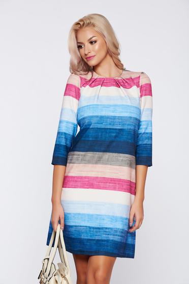 Rochie Fofy albastra office cu buzunare cu maneci trei-sferturi