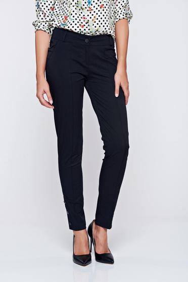 Pantaloni PrettyGirl negri office conici cu talie medie