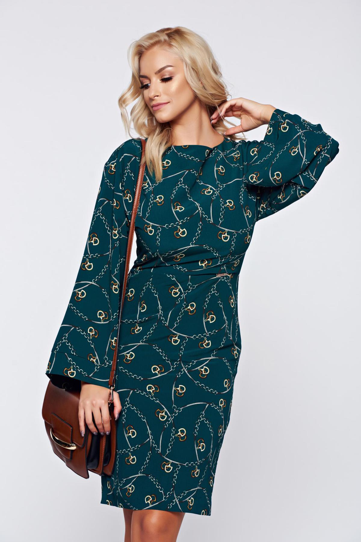 Rochie PrettyGirl verde-inchis office cu maneci clopot