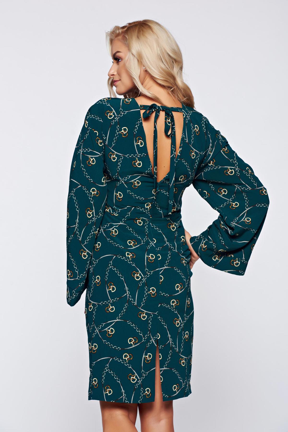 Rochie PrettyGirl verde-inchis office cu maneci clopot