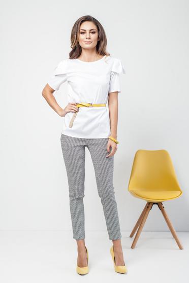 Bluza dama PrettyGirl alba office din stofa cu maneca scurta