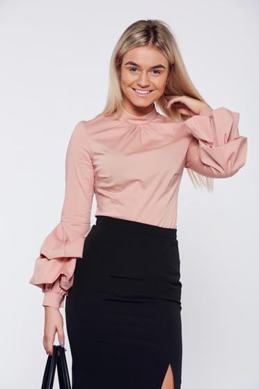 Camasa dama LaDonna crem office croi mulat cu volanase la maneca