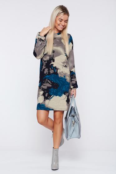 poze cu Rochie StarShinerS gri cu imprimeu floral de zi cu croi larg