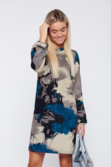 poze cu Rochie StarShinerS gri cu imprimeu floral de zi cu croi larg