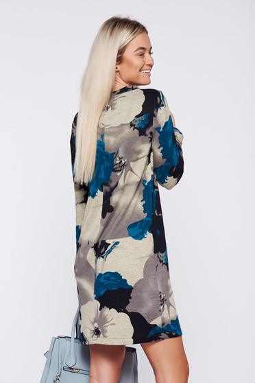 poze cu Rochie StarShinerS gri cu imprimeu floral de zi cu croi larg