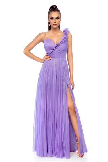 Rochie Ana Radu lila de lux din material incretit tip corset cu bust buretat
