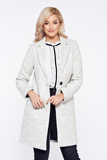 Palton Top Secret gri-deschis casual eleganta drept cu croi larg