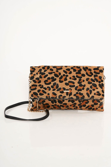 Geanta dama Top Secret crem casual cu animal print accesorizata cu lant metalic
