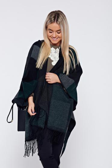 Pulover Top Secret negru casual tip poncho cu franjuri