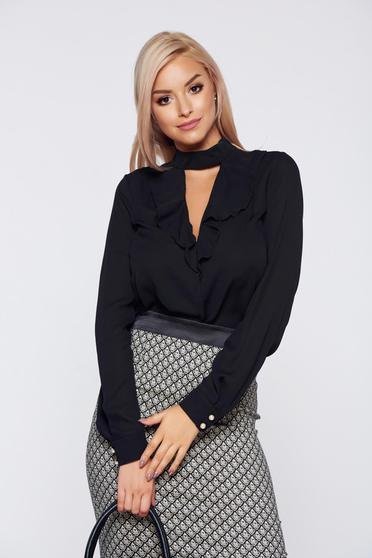 Bluza dama PrettyGirl neagra eleganta din voal cu decolteu in v