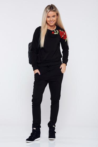 Set StarShinerS negru casual din 2 piese cu insertii de broderie