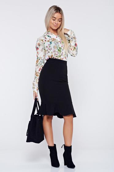 Fusta StarShinerS neagra office tip creion cu volanase