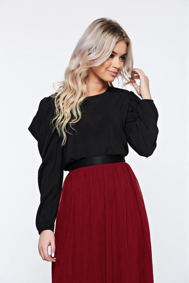 Bluza dama StarShinerS neagra eleganta din voal cu maneci bufante