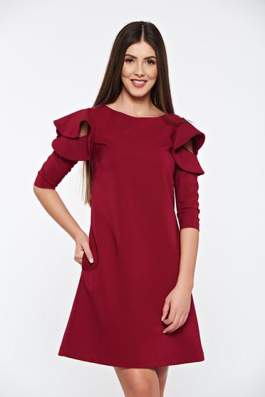 Rochie LaDonna visinie cu croi larg din stofa usor elastica cu volanase la maneca
