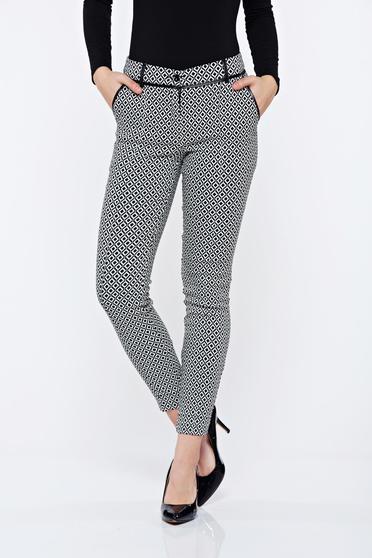 Pantaloni LaDonna albi cu imprimeu geometric office conici