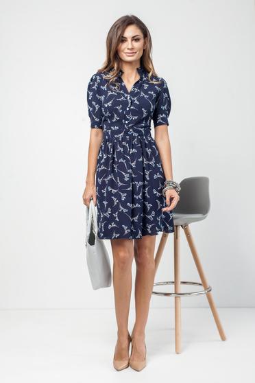 Rochie PrettyGirl albastru-inchis de zi in clos cu imprimeu floral