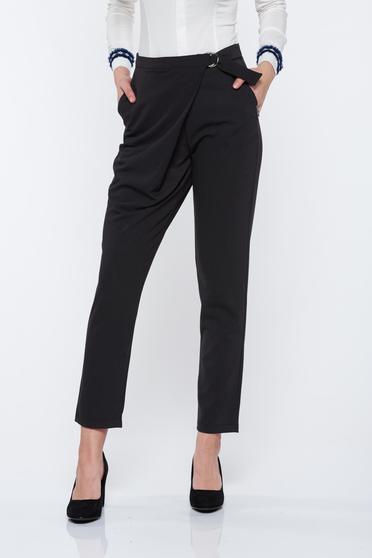 Pantaloni PrettyGirl gri inchis office cu buzunare in fata