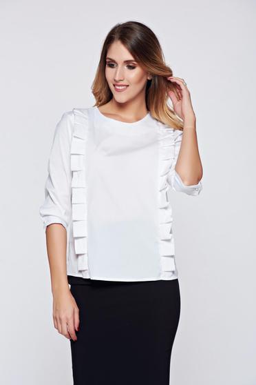 Camasa dama PrettyGirl alba office cu croi larg cu volanase