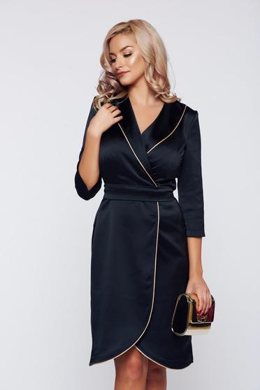 Rochie StarShinerS neagra eleganta petrecuta din material satinat