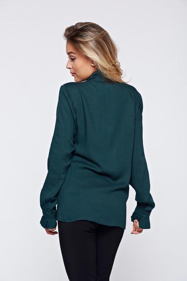 Camasa dama PrettyGirl verde-inchis eleganta cu volanase la maneca