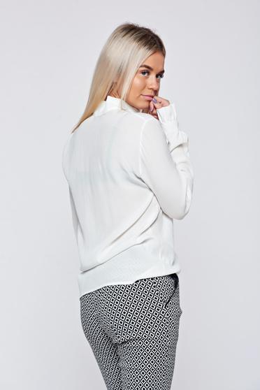 Camasa dama PrettyGirl alba eleganta cu volanase la maneca