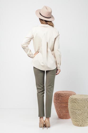 poze cu Pantaloni PrettyGirl khaki casual conici cu dungi verticale