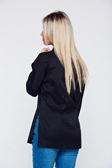 Camasa dama PrettyGirl neagra casual din bumbac cu guler ascutit