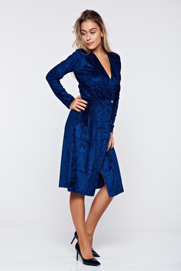 Rochie PrettyGirl albastra de ocazie petrecuta din catifea