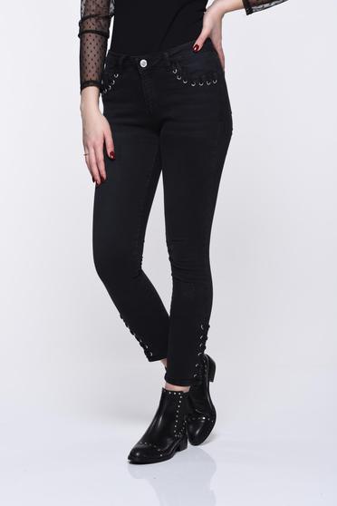Blugi Top Secret negri skinny din bumbac elastic cu talie medie
