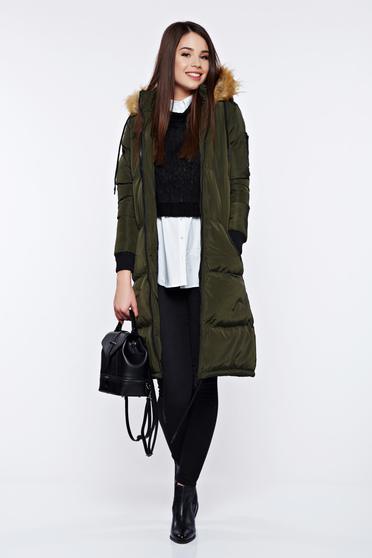 Geaca Top Secret khaki casual captusita pe interior cu insertii cu blana ecologica