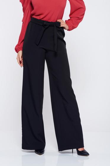 Pantaloni StarShinerS negri office eleganti accesorizati cu cordon