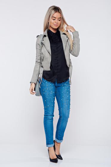 poze cu Camasa dama PrettyGirl neagra eleganta din material satinat