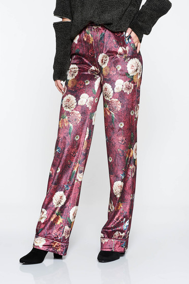 Pantaloni PrettyGirl visinii casual cu talie medie cu imprimeu floral