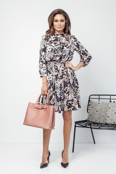 Rochie PrettyGirl rosa de zi cu croi larg cu maneca 3/4