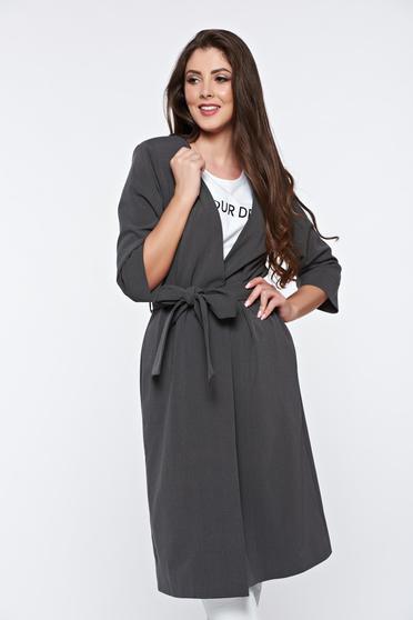 Sacou PrettyGirl gri office elegant accesorizat cu cordon
