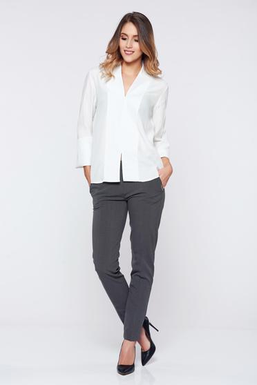 Camasa dama PrettyGirl alba office cu decolteu in v guler inalt